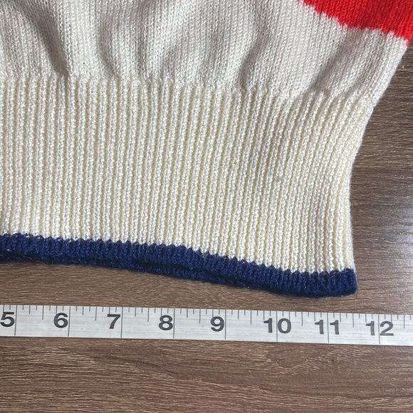 Vintage 80’s Women’s Abstract Vivanti 3/4 Sleeve Sweater Blue white & Red - Picture 8 of 8